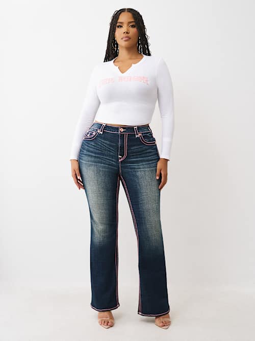 PLUS BECCA ROPE STITCH FLAP BOOTCUT JEAN