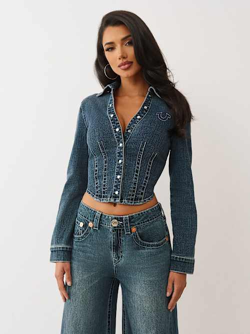 SNATCHED DENIM LONG SLEEVE SHIRT