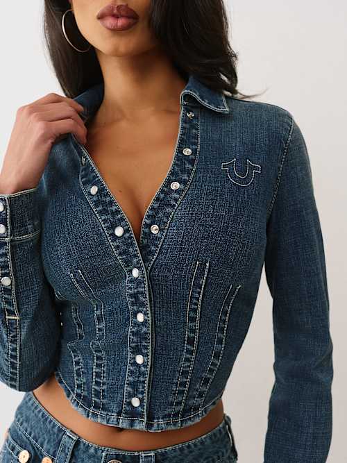 SNATCHED DENIM LONG SLEEVE SHIRT