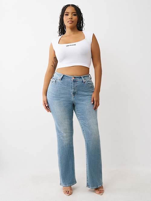 PLUS BECCA MID RISE BIG T BOOTCUT JEAN