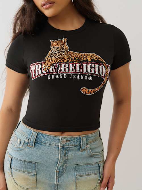CRYSTAL LEOPARD LOGO BABY TEE