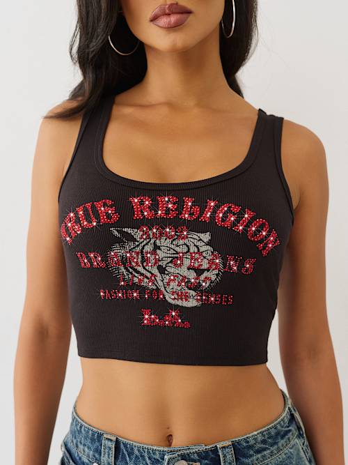 CAMISETA CORTA SIN MANGAS CON TIGRE DE CRISTALES