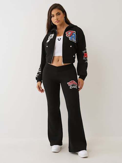  CRYSTAL V WAISTBAND FLARED SWEAT PANT