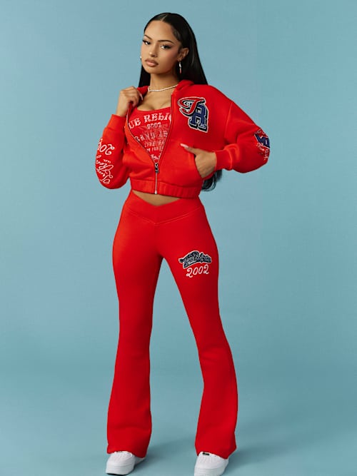  CRYSTAL V WAISTBAND FLARED SWEAT PANT