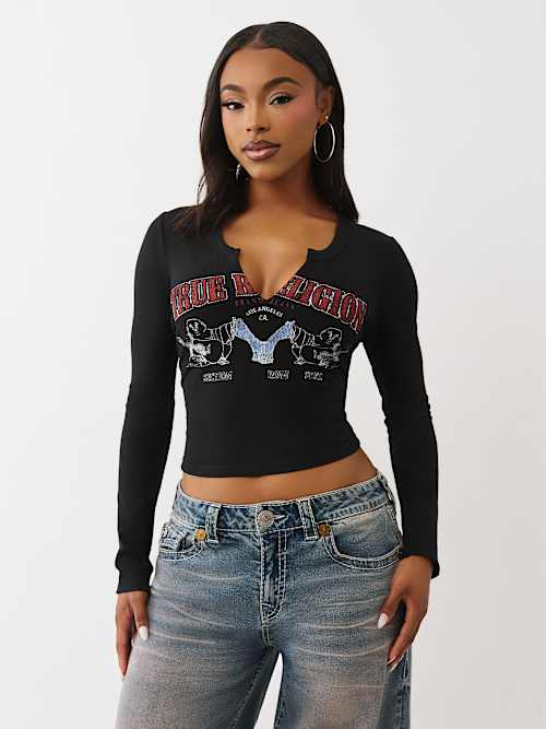 BUDDHA V NOTCH RIBBED LONG SLEEVE TEE