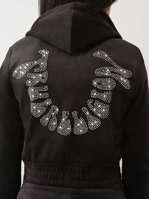 CRYSTAL HORSESHOE VELOUR ZIP HOODIE