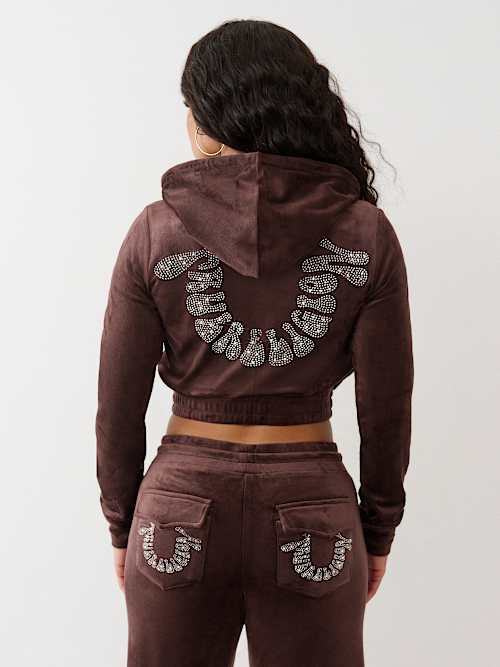 SUDADERA CON CAPUCHA Y CIERRE DE TERCIOPELO CON LOGOTIPO DE HERRADURA EN CRISTAL