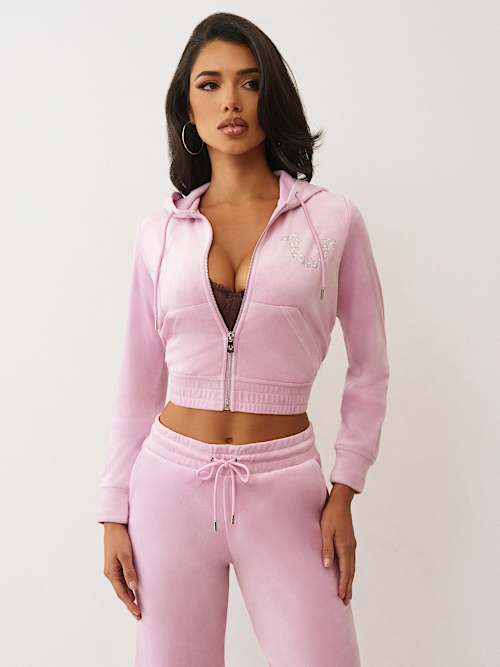 CRYSTAL HORSESHOE VELOUR ZIP HOODIE