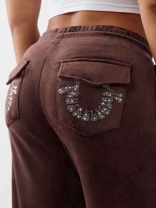 PANTALONES DEPORTIVOS DE TERCIOPELO CON HERRADURA DE CRISTALES