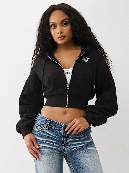 BUDDHA RUCHED SLEEVE ZIP HOODIE