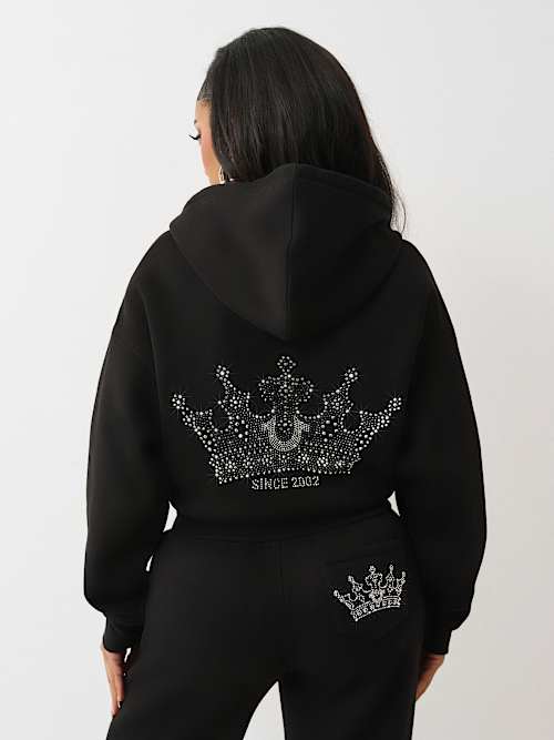 CRYSTAL CROWN RELAXED CROPPED HOODIE 