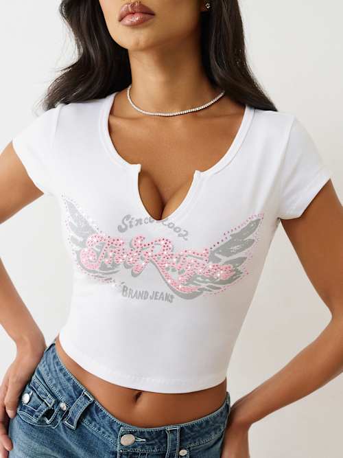 CRYSTAL WING V NOTCH TEE