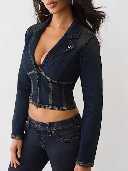 ДЖИНСОВЫЙ ТОП С ДЛИННЫМ РУКАВОМ В МЕТАЛЛИЧЕСКОМ СТИЛЕ