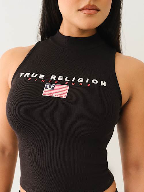 FLAG EMBROIDERED MOCK NECK TANK 