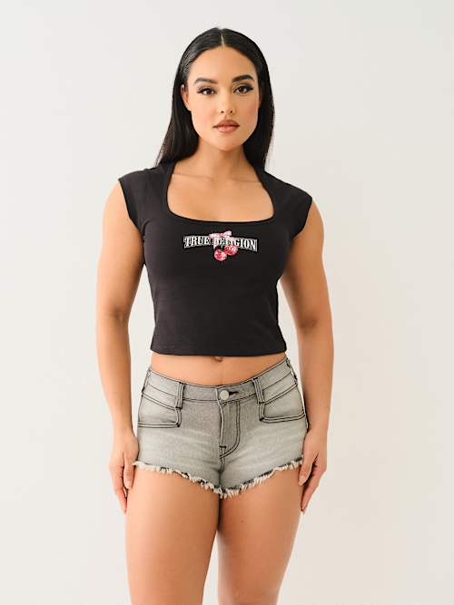 CHERRY SQUARE NECK BABY TEE