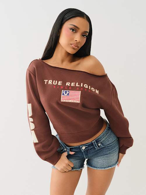 OFF THE SHOULDER EMBROIDERED PULLOVER