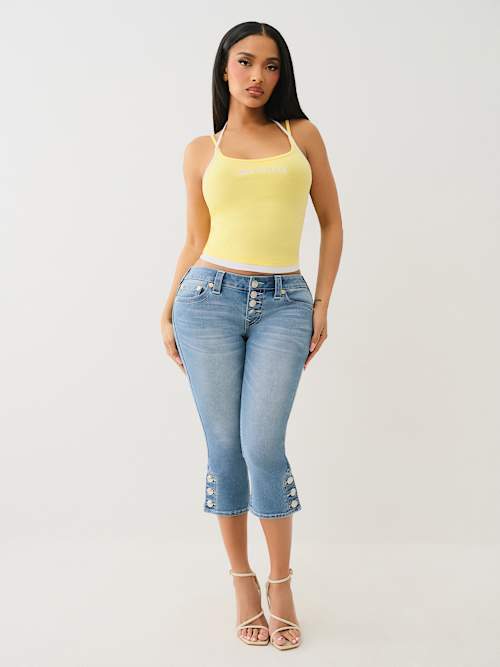 КАПРИ С НИЗКОЙ ПОСАДКОЙ И ЗАСТЕЖКОЙ НА ПУГОВИЦЫ