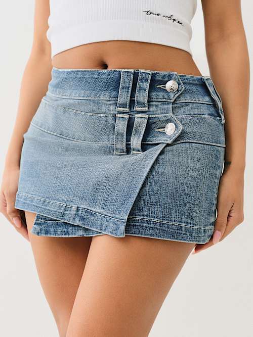 LOW RISE DENIM WRAP MINI SKIRT