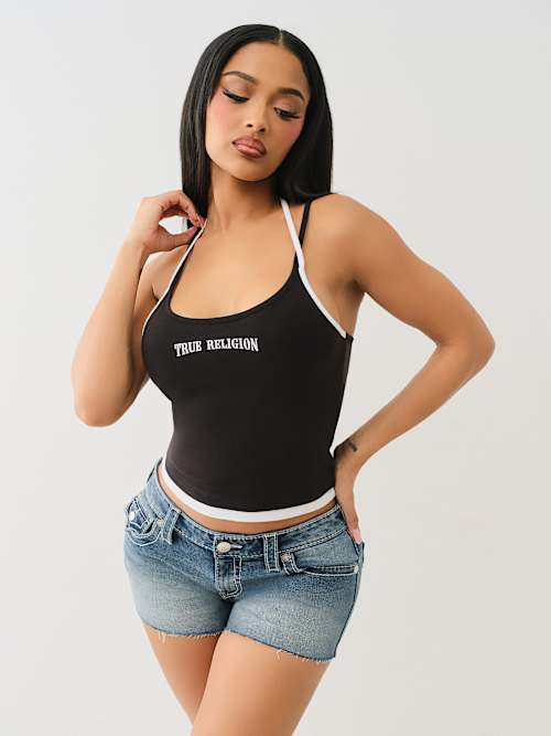 CONTRAST LAYERED HALTER CAMI TOP