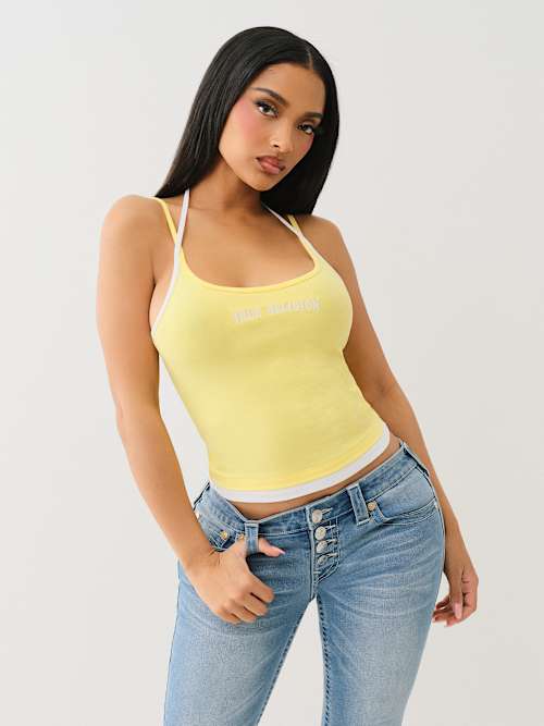 CONTRAST LAYERED HALTER CAMI TOP