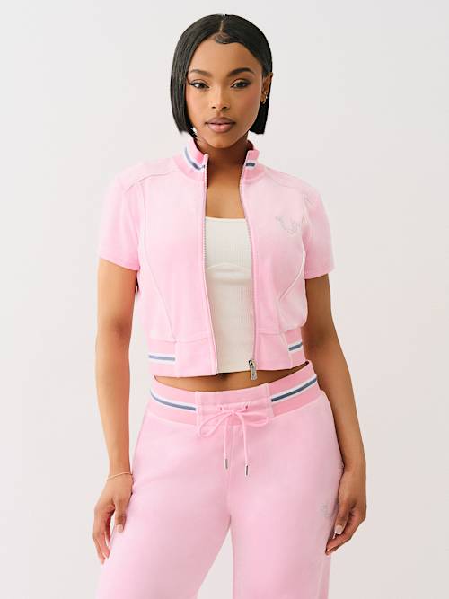 CRYSTAL VELOUR SHORT SLEEVE TRACK JACKET