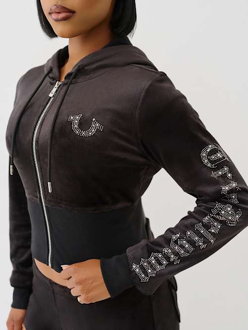 VELOUR CRYSTAL ZIP HOODIE