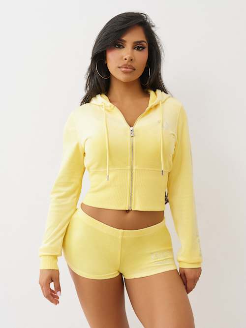 VELOUR CRYSTAL ZIP HOODIE
