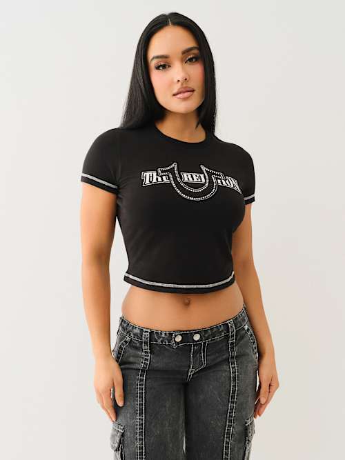 CRYSTAL HORSESHOE APPLIQUE BABY TEE