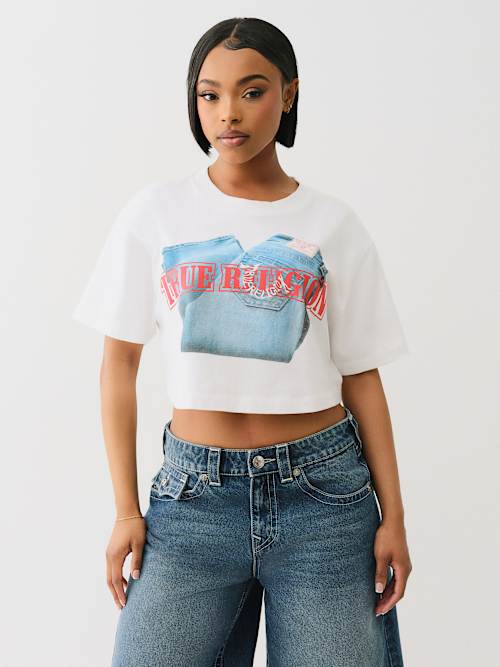 ДЖИНСОВАЯ ОБЛЕГАЮЩАЯ ФУТБОЛКА С ГРАФИЧЕСКИМ РИСУНКОМ