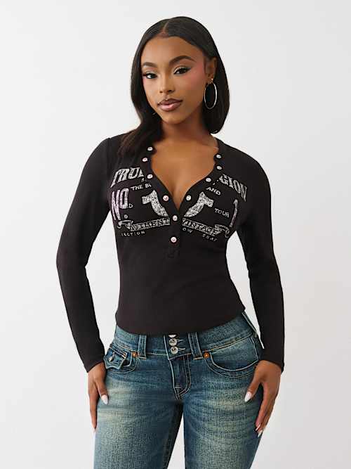 RIBBED FADED LOGO HENLEY