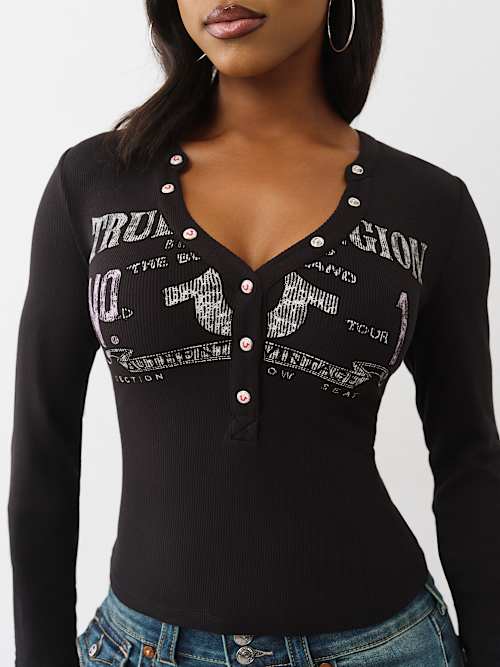 RIBBED FADED LOGO HENLEY