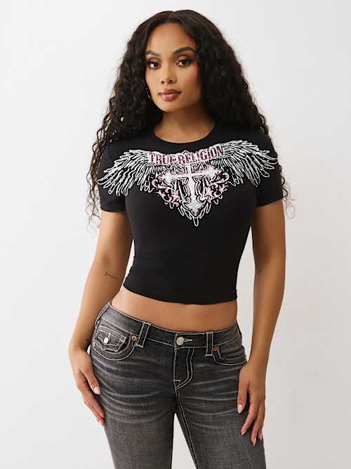 CRYSTAL WING SHORT SLEEVE BABY TEE