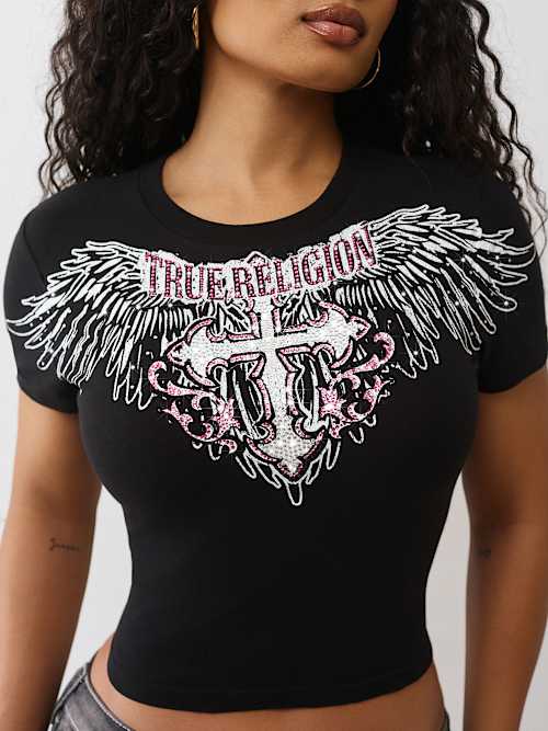 CRYSTAL WING SHORT SLEEVE BABY TEE