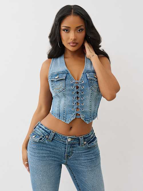 LACE UP DENIM VEST