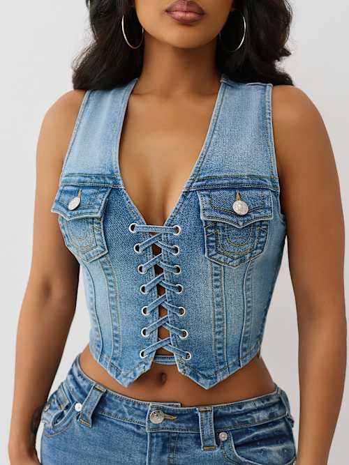 LACE UP DENIM VEST