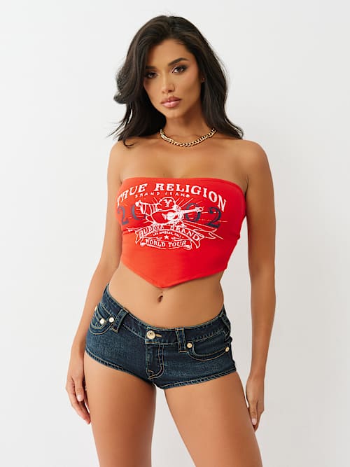LOGO STRAPLESS SCARF TOP