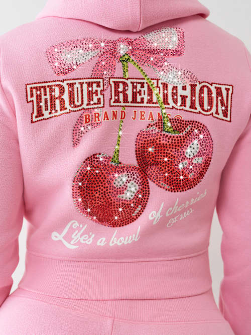 ВИШНЕВАЯ СМОРЩЕННАЯ ТОЛСТОВКА НА МОЛНИИ С КАПЮШОНОМ