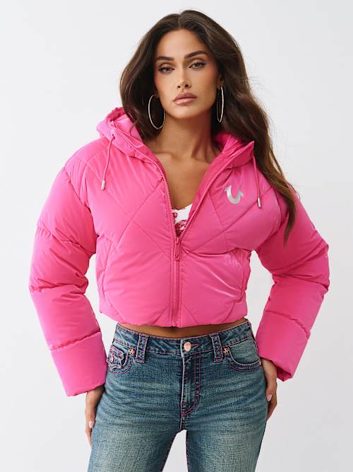 БЛЕСТЯЩАЯ ПУХОВАЯ КУРТКА С КАПЮШОНОМ