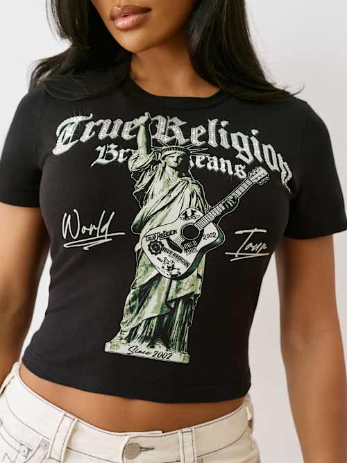 CAMISETA PEQUEÑA CON ESTATUA DE LA LIBERTAD DE CRISTALES