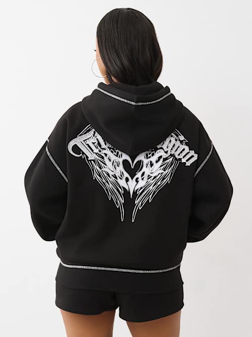 WINGED HEART APPLIQUE BOYFRIEND HOODIE