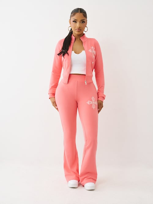 PANTALON DE JOGGING COUPE BOTTILLON EN RATINE AVEC CRISTAUX