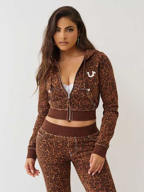 LEOPARD CRYSTAL BIG T SHRUNKEN HOODIE