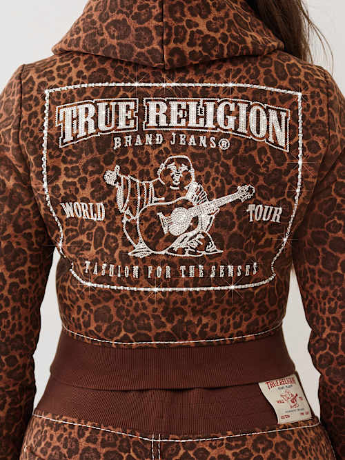 LEOPARD CRYSTAL BIG T SHRUNKEN HOODIE