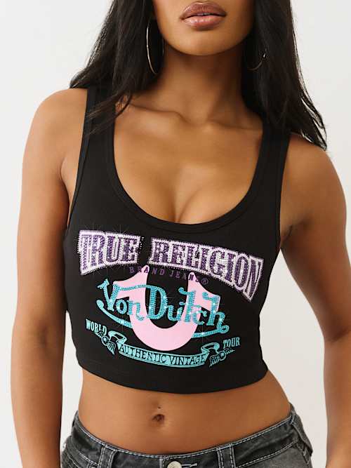 True Religion X Von Dutch Crystal Ribbed Scoop Tank | True Religion