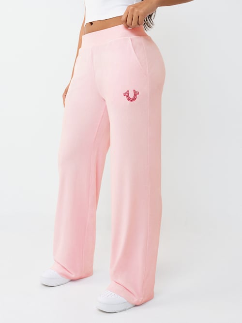 СПОРТИВНЫЕ БРЮКИ ИЗ ВЕЛЮРА СРЕДНЕЙ ПОСАДКИ С ПРЯМЫМИ ШТАНИНАМИ ИЗ ХРУСТАЛЯ