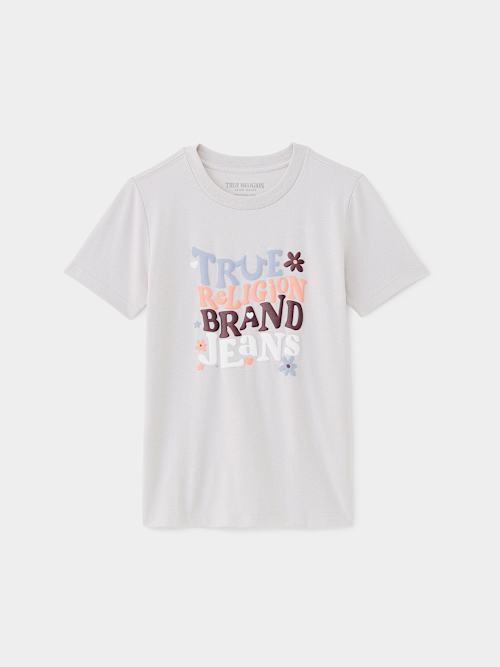 ФУТБОЛКА С ЦВЕТОЧНЫМ ЛОГОТИПОМ И ПЫШНЫМ ПРИНТОМ ДЛЯ ДЕВОЧЕК