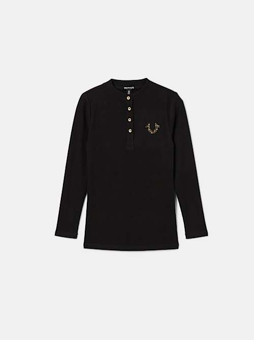 GIRLS CRYSTAL HORSESHOE HENLEY TEE