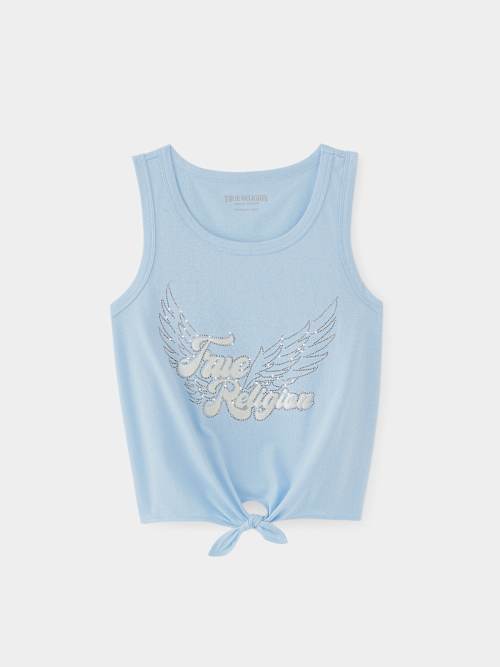 GIRLS IRIDESCENT WINGED LOGO TIE TANK TOP