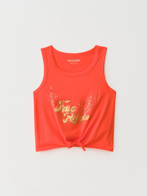 GIRLS IRIDESCENT WINGED LOGO TIE TANK TOP
