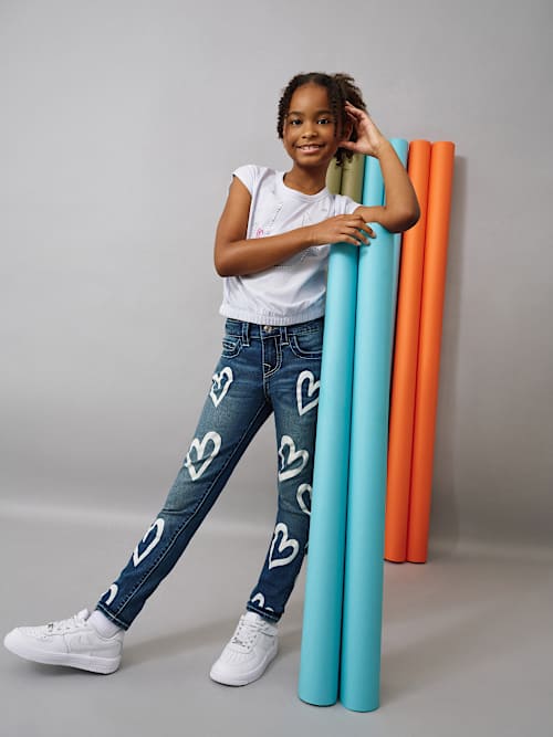 GIRLS HALLE HEART PRINT SKINNY JEAN